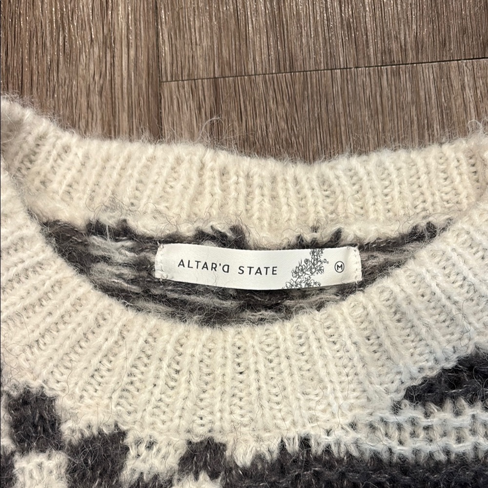 Altar’d State Gray and White Checkered Sweater - Picture 3 of 6